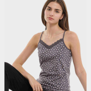 Printed Lace Trim Camisole with V-Neck