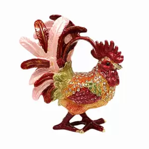 Mini Enamel Rooster Hinged Trinket Box Small Bling Trea...