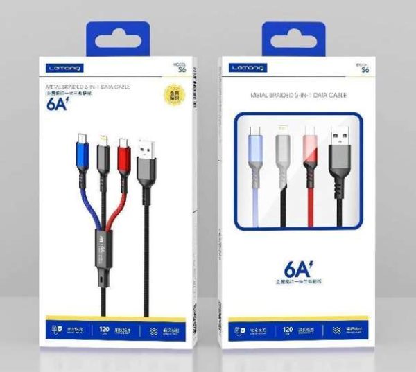 3 in one luster finish charging and data cable