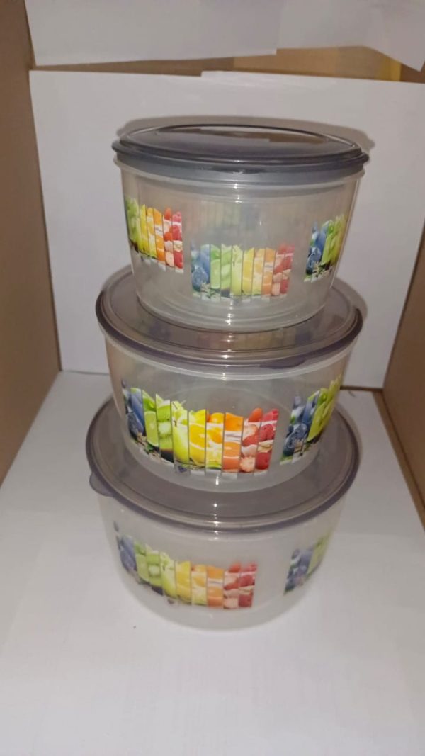 3 Pc printed round shape food container